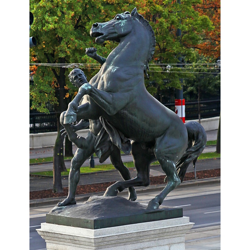 horse and man statue bronze tame wild horse