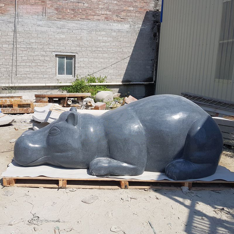 Black marble hippo sculpture