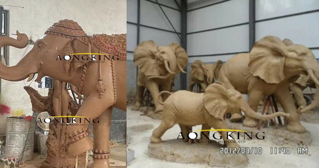 Aongking finished a large elephant sculpture
