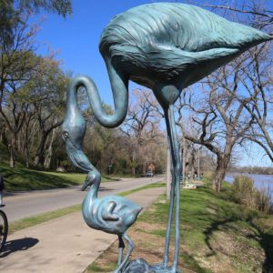 blue painted ostriches statue