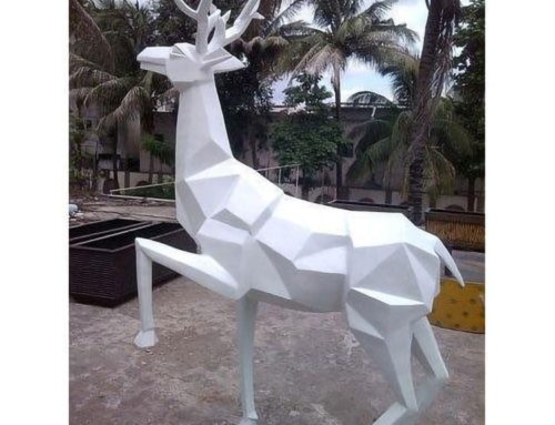 Geometric Modern Contemporary Art Decor Standing Life-Size White Stainless Steel Deer Statue Raising a Leg