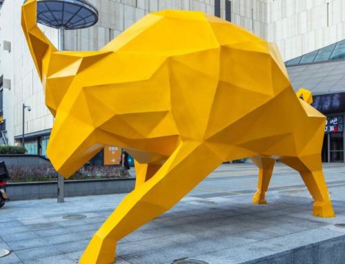 Geometrical Popular Modern Outdoor Landmark Decor Modern Popular Yellow Bull Sculpture Stainless Steel