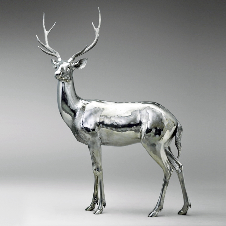 Silvery deer sculpture