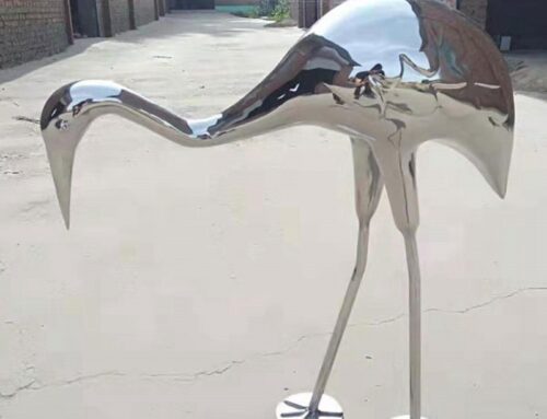 Outdoor Polished Mirror Crane Metal Sculpture for Decor