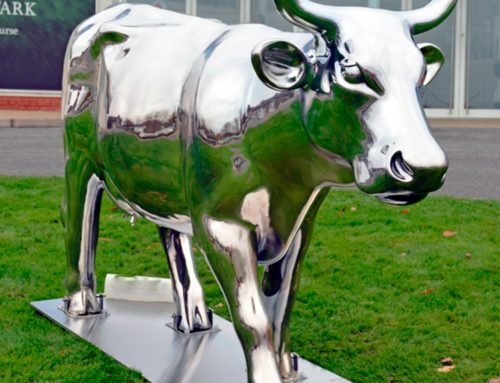 Silver cattle stainless statue sculpture
