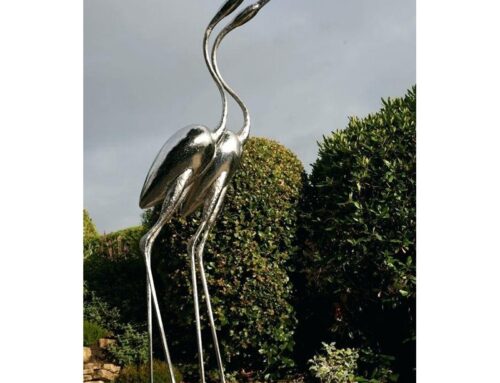 Two cranes stainless steel statue sculpture