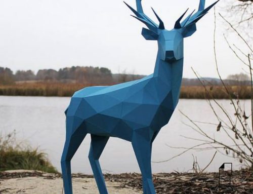 Modern Contemporary Art Standing Outdoor Decoration Art Geometric Stainless Steel Blue Deer Sculpture