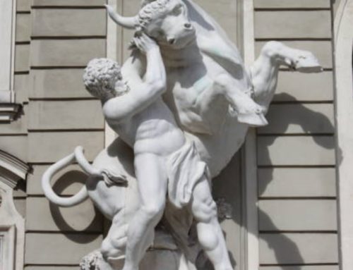 Bull statue and man Cretan Bull