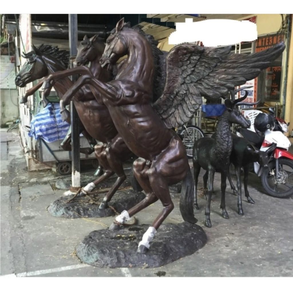 copper winged horse statue