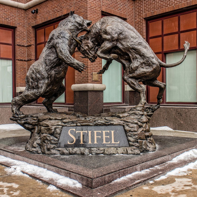 Bronze Bull Fighting Bear Sculpture