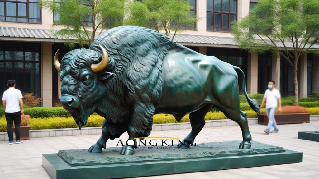 Aongking finished public art life size American bison statue bronze sculpture