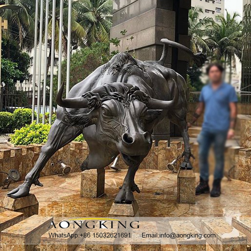 Black bull bronze sculpture
