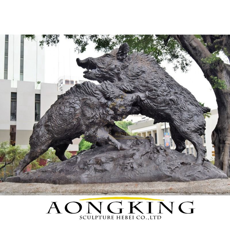 Bronze Two Wild Boars Sculpture
