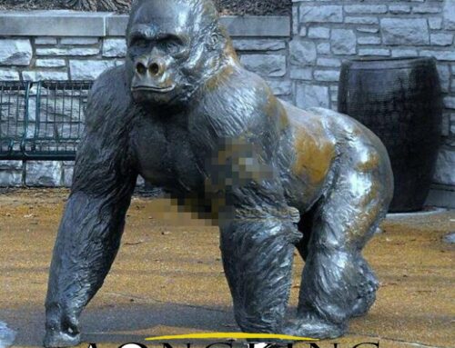 Chimpanzee Bronze Sculpture Walking Slowly on the Ground
