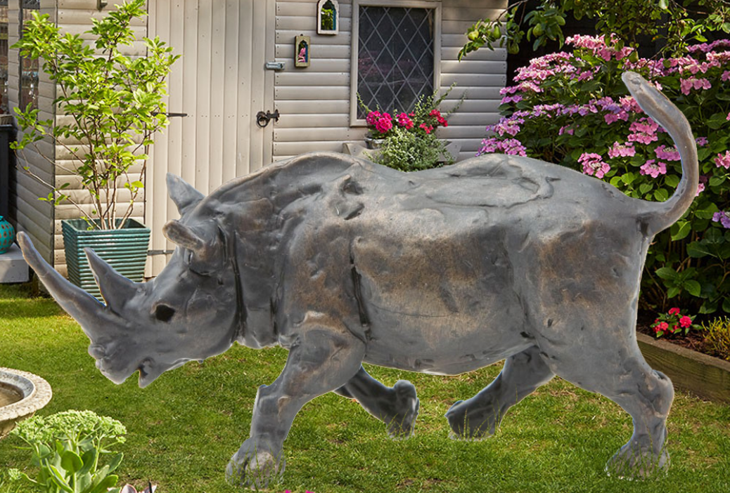 large metal rhinoceros sculpture