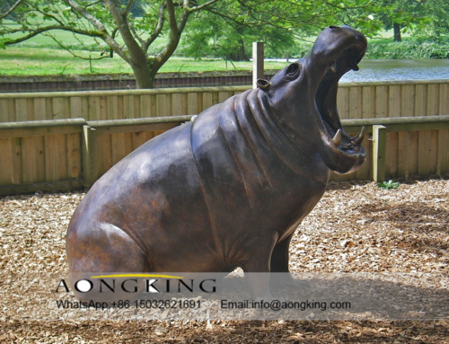 Western-Style Open Mouth Black Bronze Hippo Garden Ornament Sculpture for Garden Park Decoration