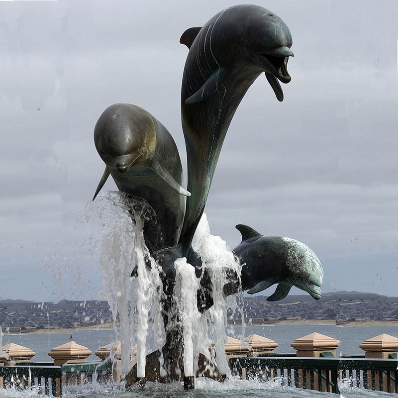 Outdoor dolphin fountain sculpture