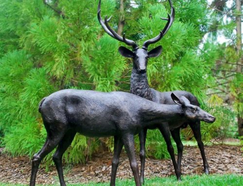 Outdoor black deer sculpture