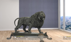 19th century french patinated bronze copper lion statue