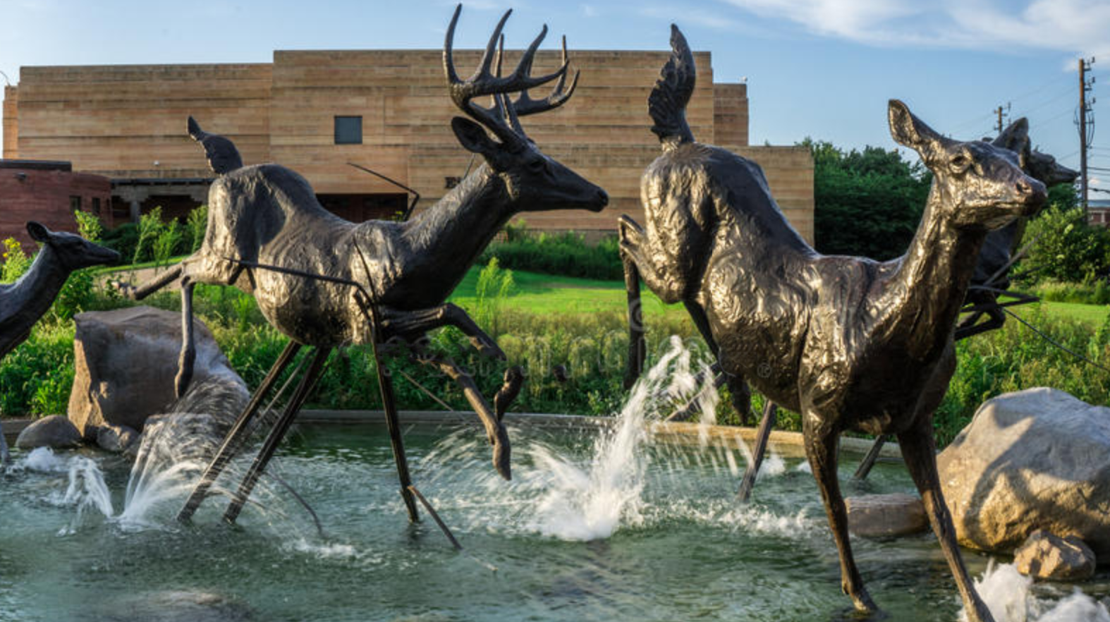 Large Life Size Bronze Statue of White Tailed Deer in the River