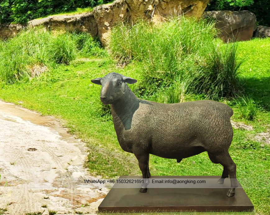 Life Size Bronze Outdoor Stray Poor Sheep Sculpture