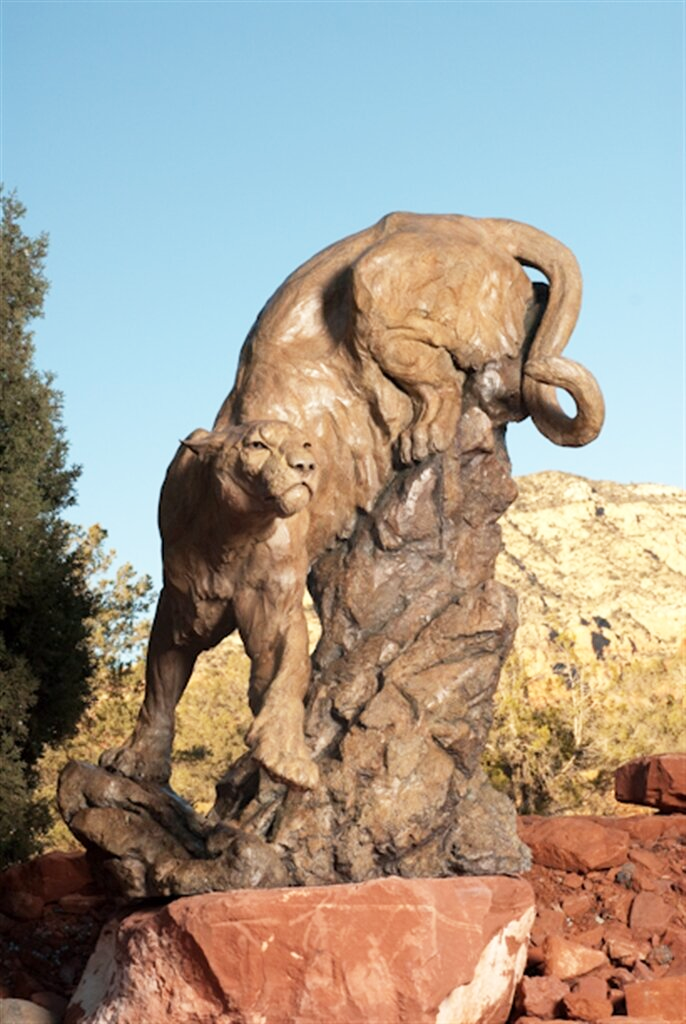 Outdoor Mountain Animal Bronze Sculpture Lion For Canyon