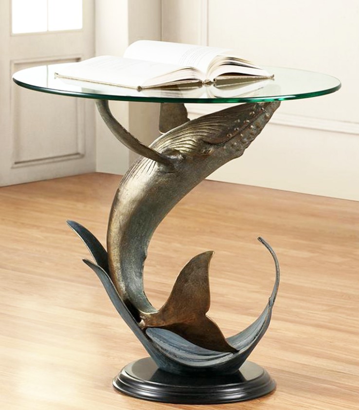 Art table of fin whale statue