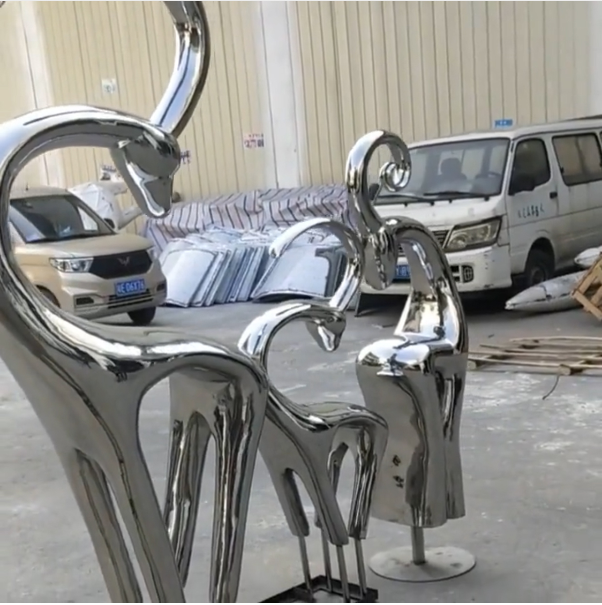 Modern abstract deer Family Stainless Steel statues