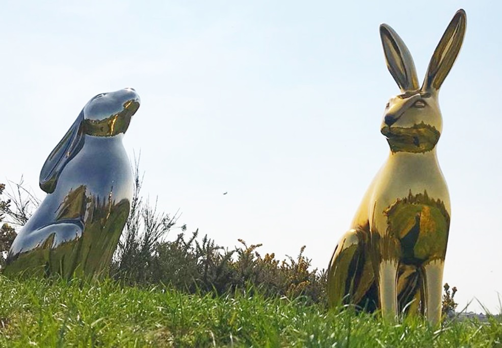 Polished Contemporary Garden Bunny Rabbit Stainless steel Sculpture