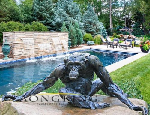 Animated Mischievous Modern Life-Size Bronze Chimpanzee Garden Ornament Sculpture Sitting on the Ground