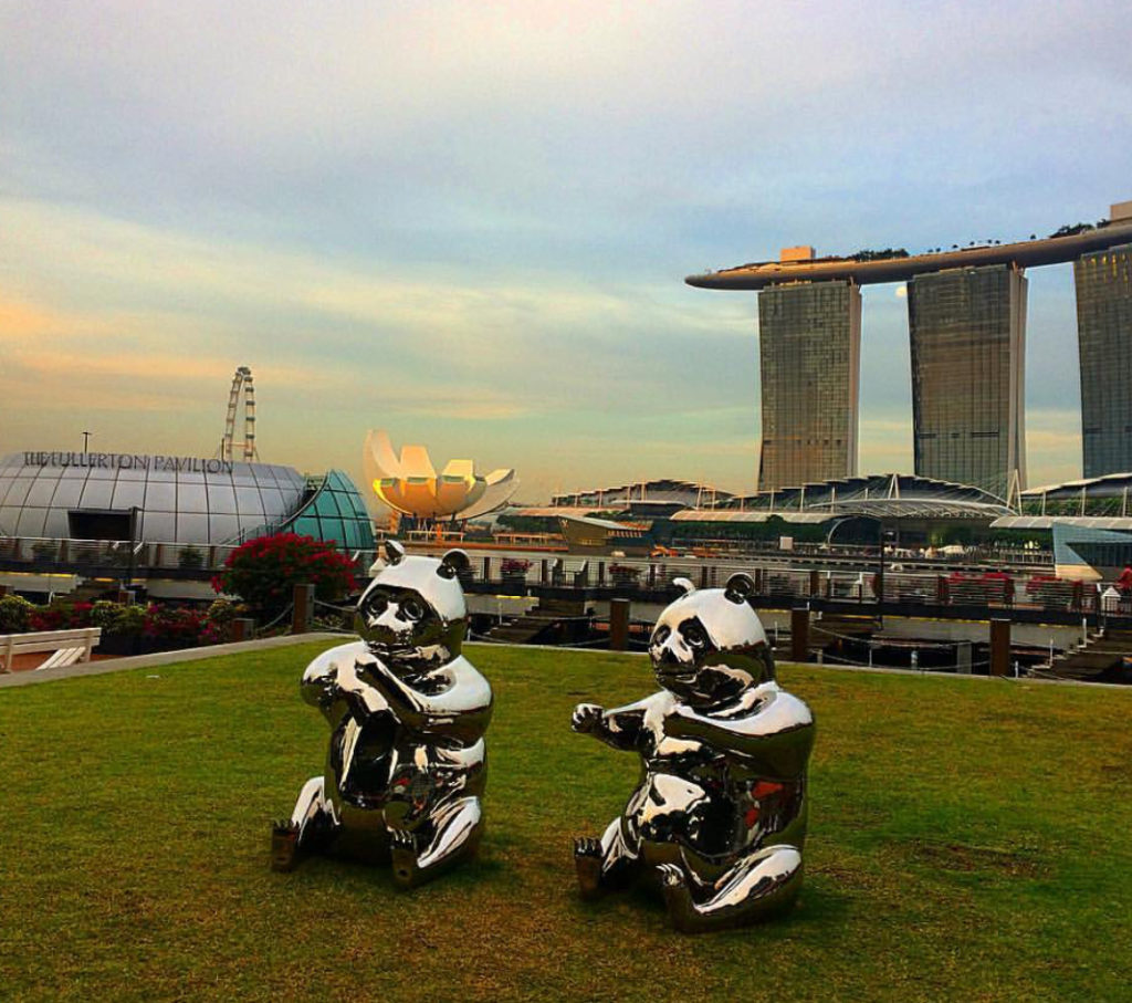 Pair of cute panda metal animal Stainless Steel sculptures