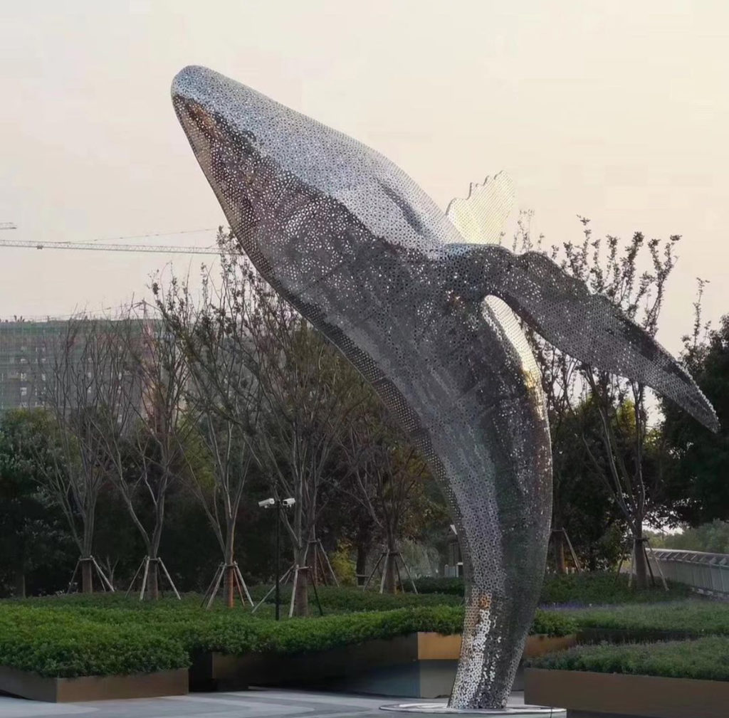 Mirror Finishing Flying dolphin Stainless Steel statue For garden ornaments