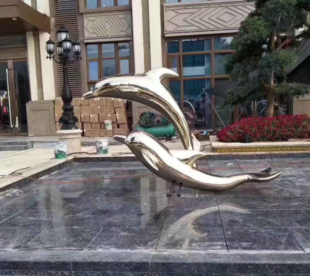 Fountain Decoration Golden Stainless Steel Dolphin Statues for outdoors