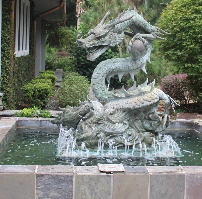 dragon statues, water fountain