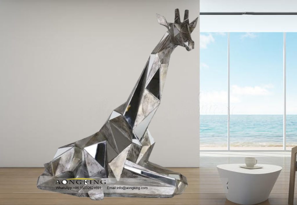 Art Indoor Ornament Kneeling Stainless Steel Giraffe Sculpture