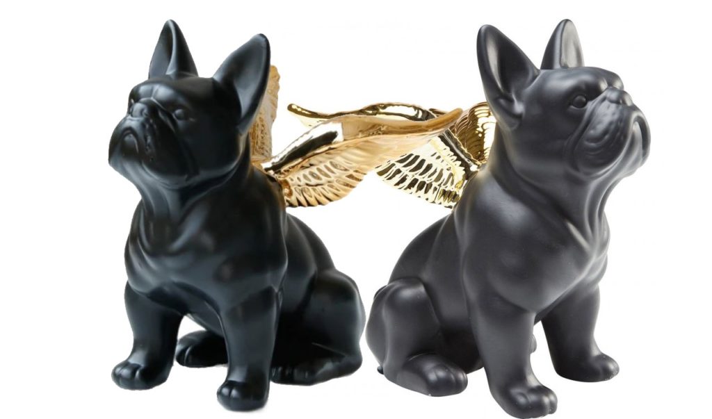 Modern Home Ornament Pair of Black French Bulldog With Wings Resin Statue
