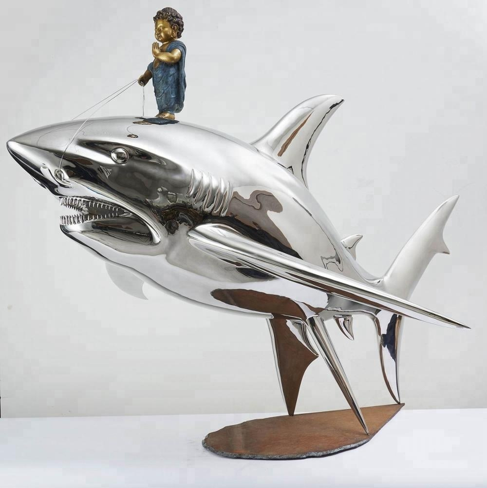 Popular Creative Stainless Steel Sand tiger shark Sculpture for Sale