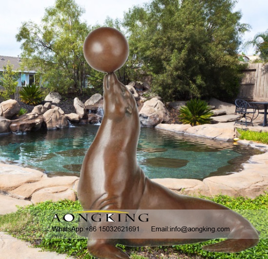 Life Size Bronze Decoration Sea Lion Statue with A Ball