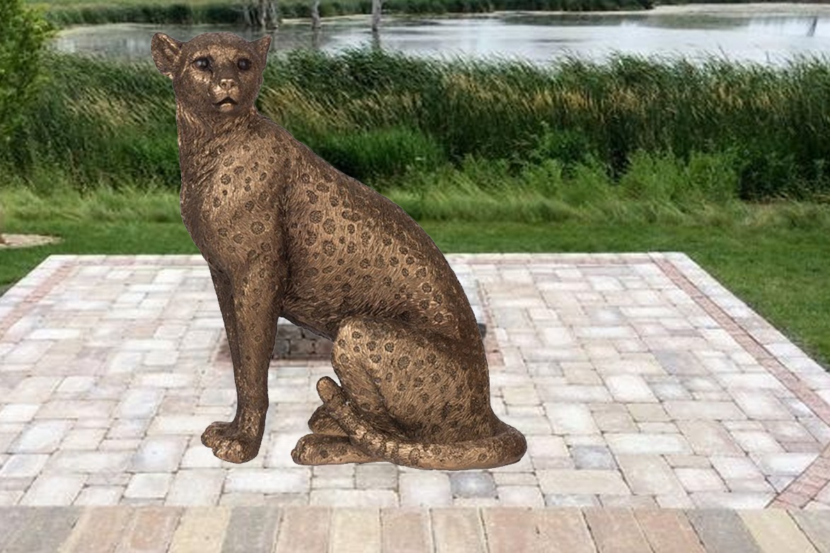 Bronze Large Sitting Leopard Ornament Sculpture