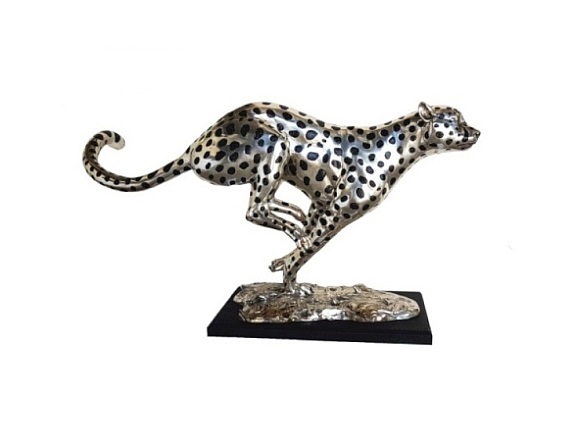 The Work of Art Chrome Plate Sculpture of Cheetah Run Bronze