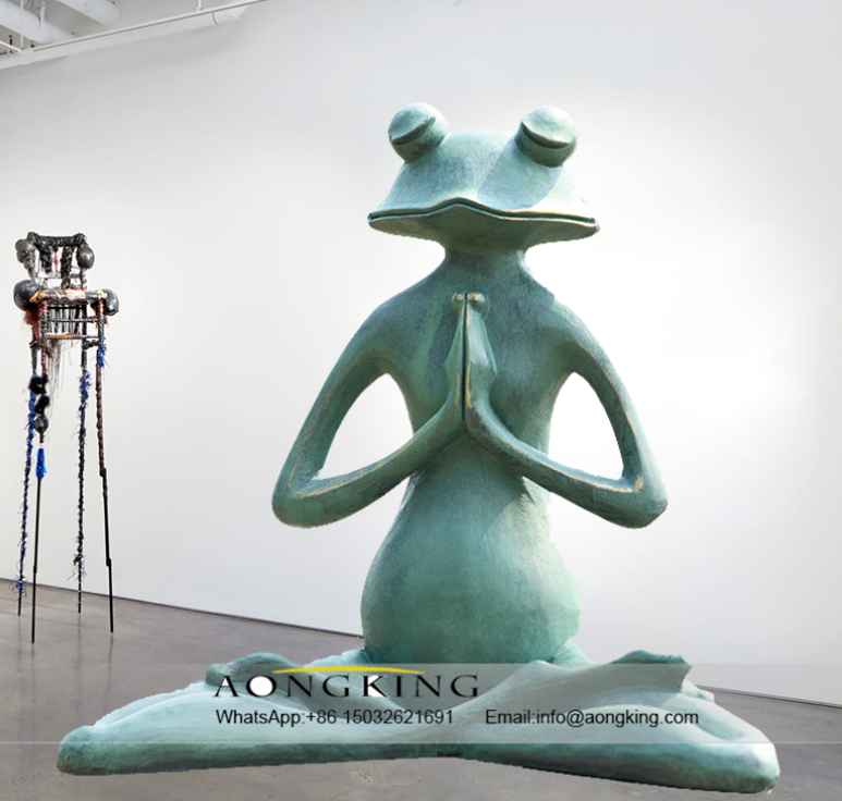 Bronze Sitting Outdoor Indoor Modern Art Design Meditating Frog Statue