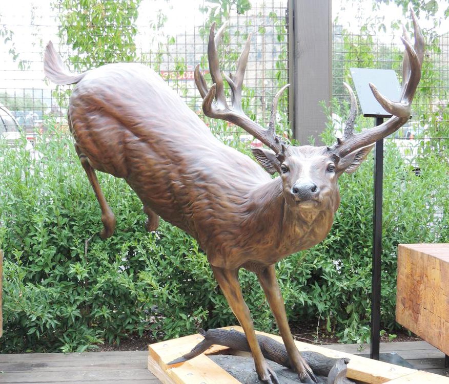 Jumping Bronze Outdoor Statue of White Tail Deer Monument