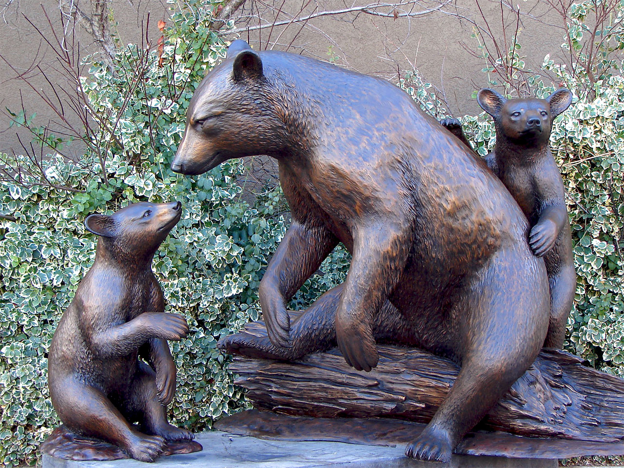 Yard Garden Decorative Bronze black animal Bear and Baby statues