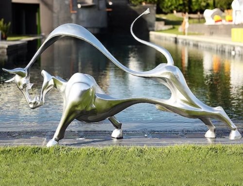 Outdoor Public Brushed Stainless Steel Bull Art Sculpture