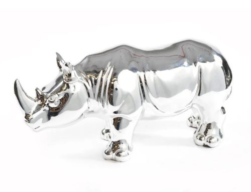 Modern Mirror Stainless Steel Rhino Sculpture