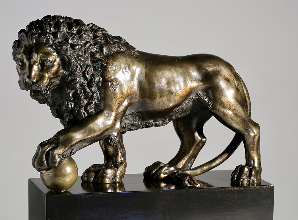 life-size bronze lion