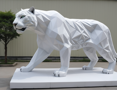 Customized expressionist white panther animal fiberglass sculpture