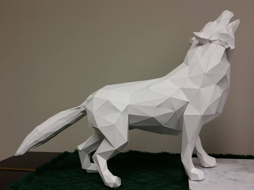 Geometric White Wolf Sculpture