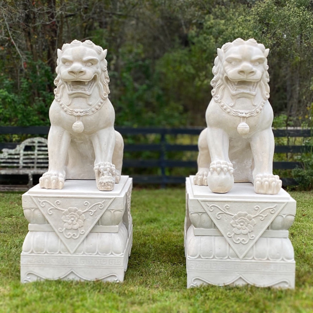 White marble foo dogs statue