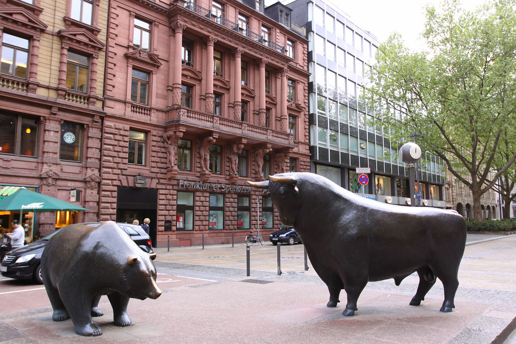 large bull and bear sculpture
